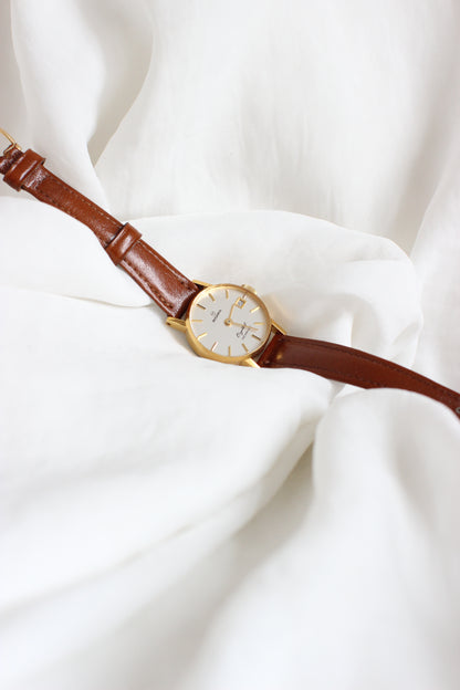Rodania 1980s Quartz Watch – Cognac Leather Strap & Beige-Gold Dial