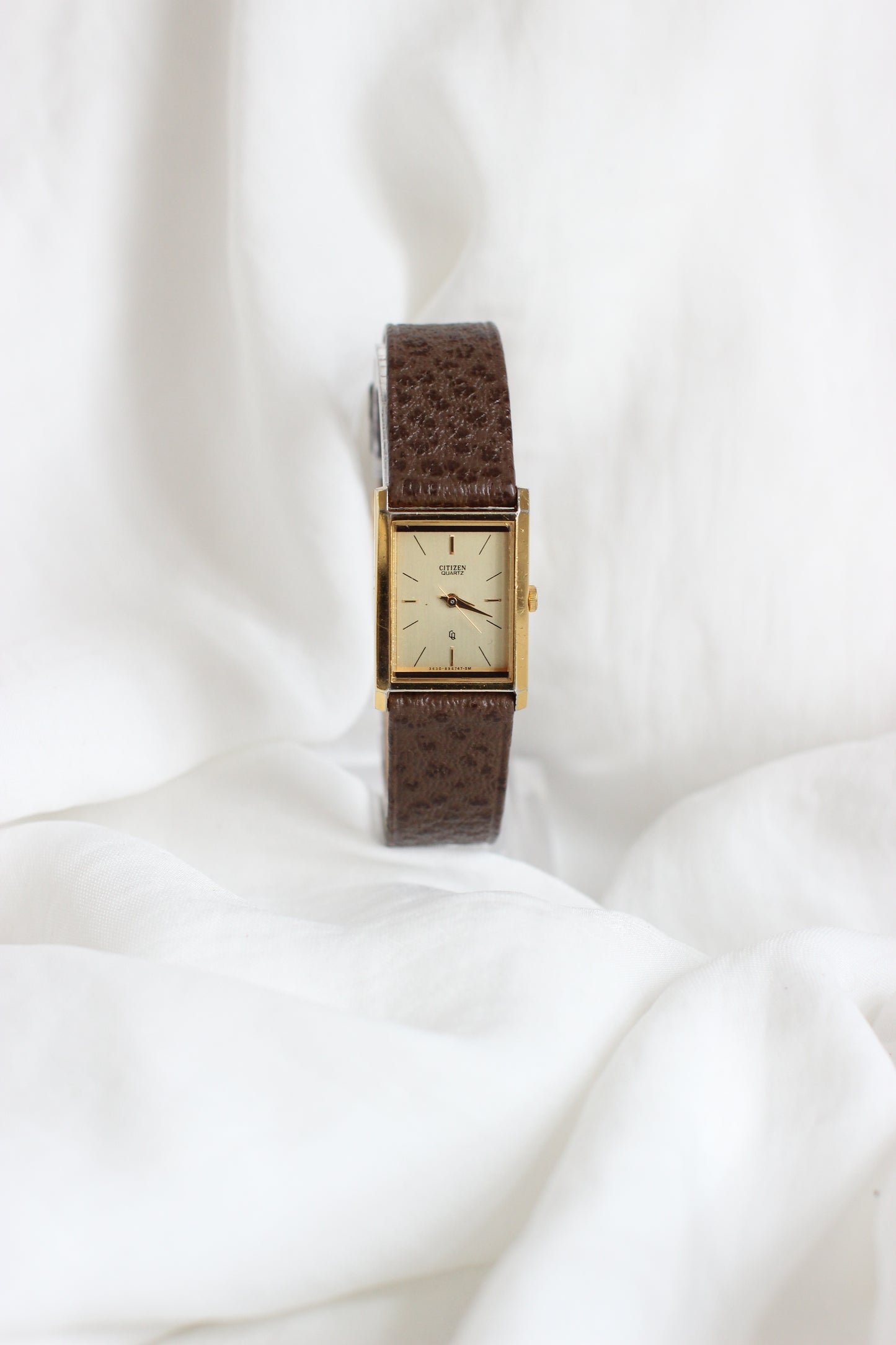 Vintage Citizen Tank Watch – Brown/Grey Genuine Ostrich Leather Strap