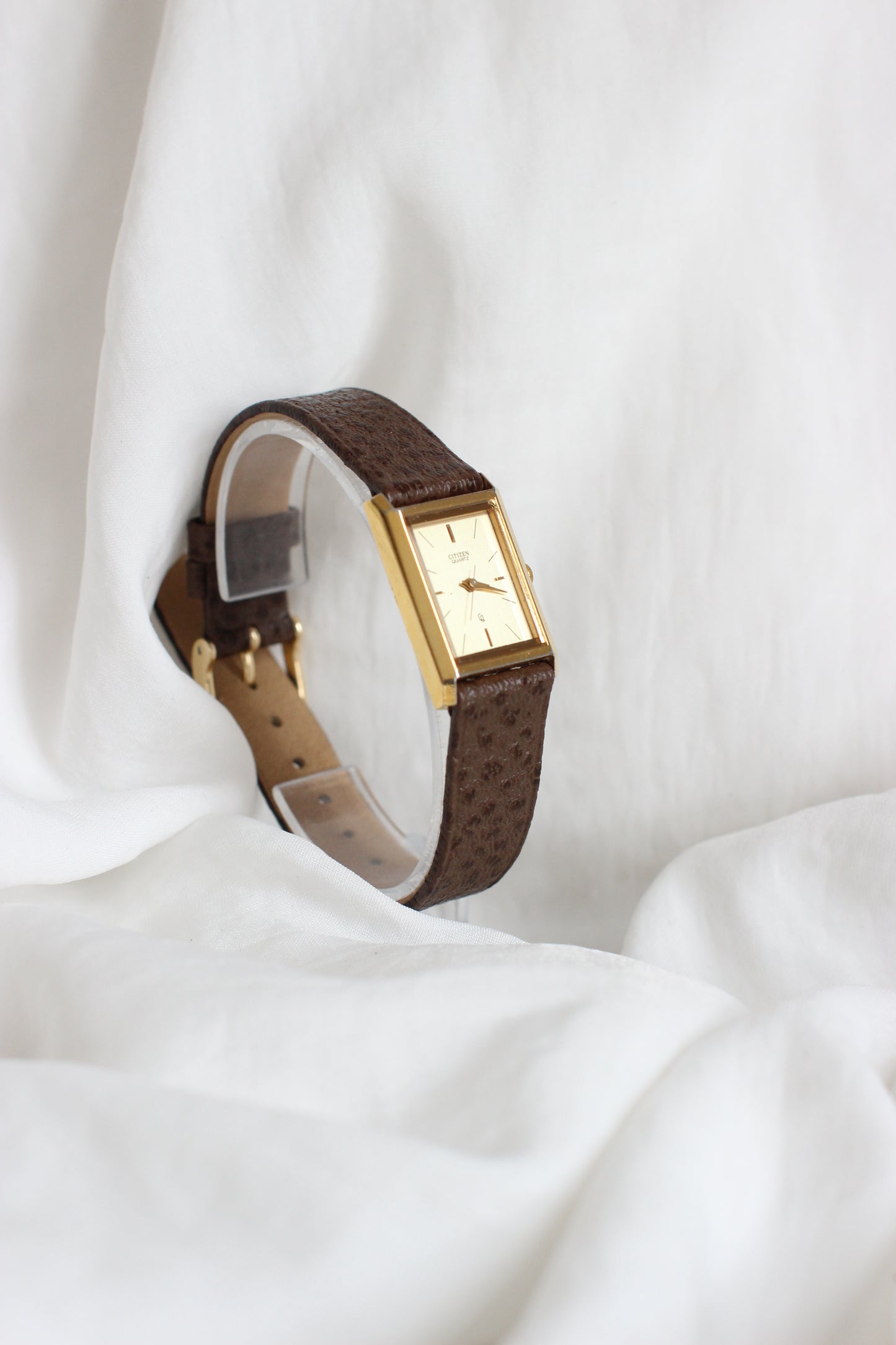 Vintage Citizen Tank Watch – Brown/Grey Genuine Ostrich Leather Strap