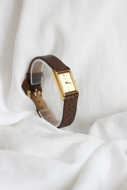 Vintage Citizen Tank Watch – Brown/Grey Genuine Ostrich Leather Strap