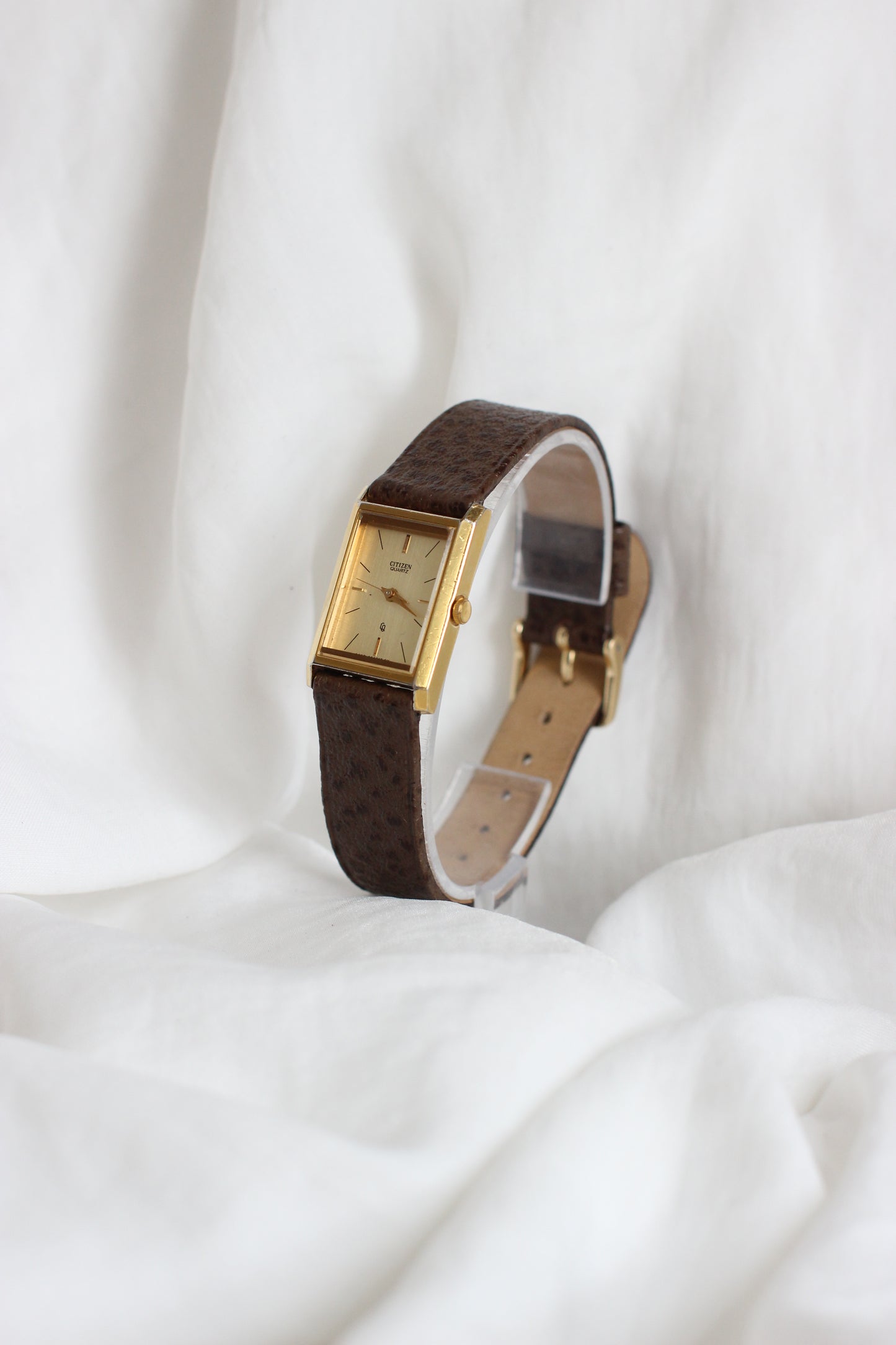 Vintage Citizen Tank Watch – Brown/Grey Genuine Ostrich Leather Strap