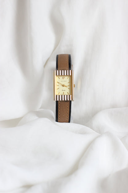 Jean D’Harblay 1980s Tank Two-Tone Watch – Diamond Detail & Camel Leather Strap