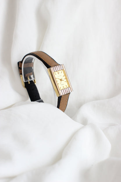 Jean D’Harblay 1980s Tank Two-Tone Watch – Diamond Detail & Camel Leather Strap
