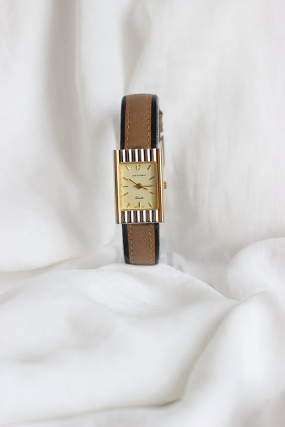 Jean D’Harblay 1980s Tank Two-Tone Watch – Diamond Detail & Camel Leather Strap