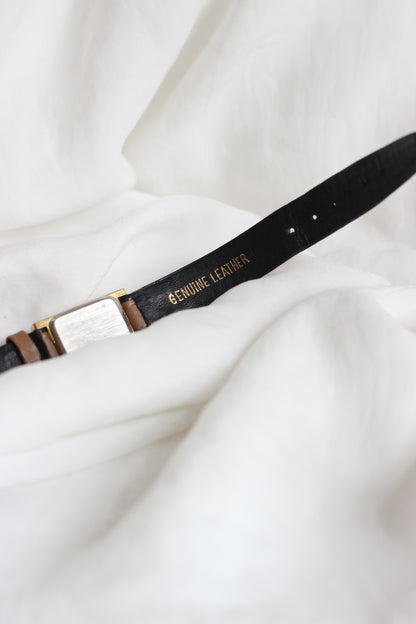 Jean D’Harblay 1980s Tank Two-Tone Watch – Diamond Detail & Camel Leather Strap