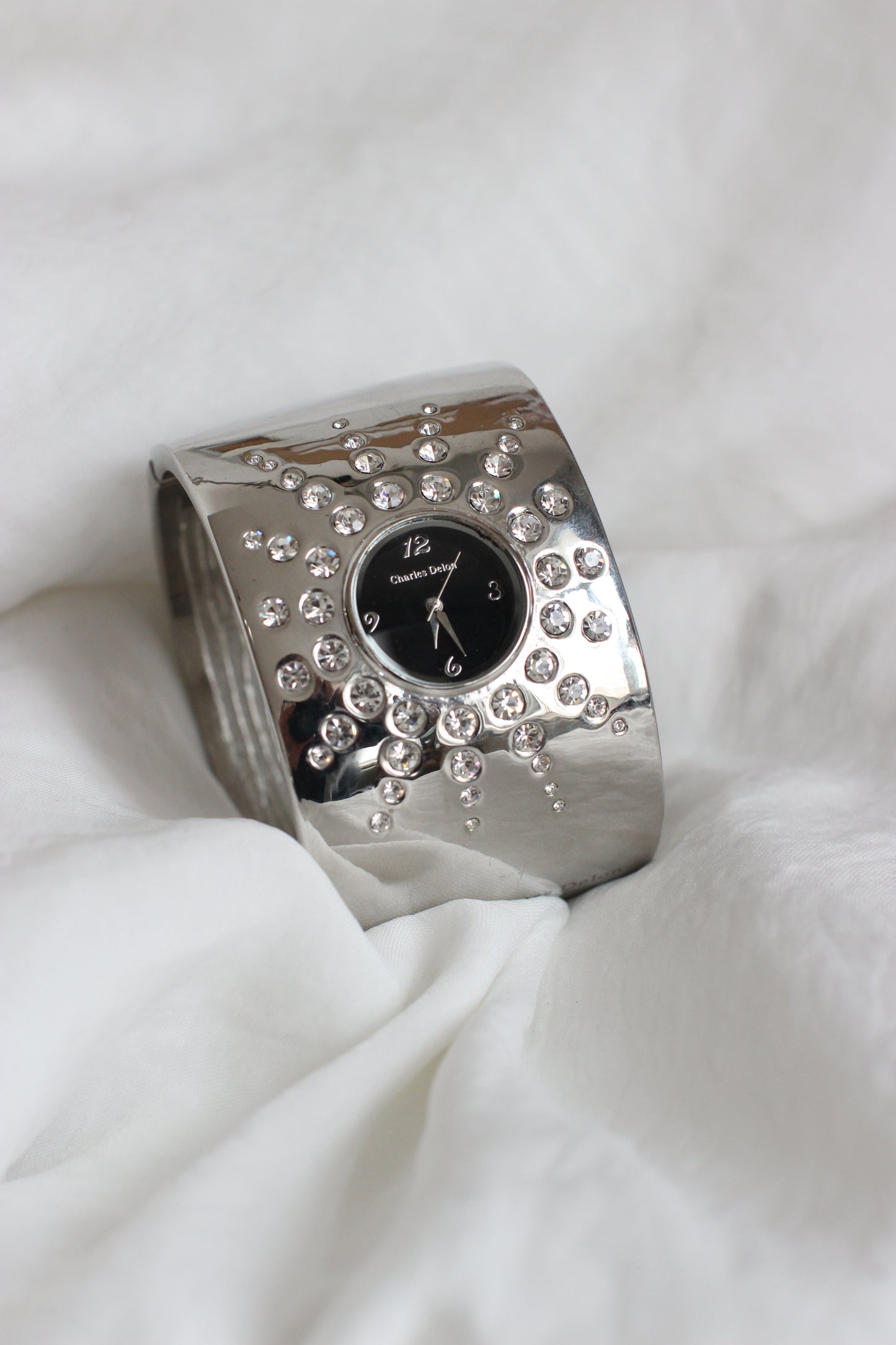 Charles Delon Statement Cuff Watch – Black Dial with Crystal Star