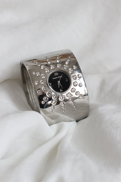 Charles Delon Statement Cuff Watch – Black Dial with Crystal Star