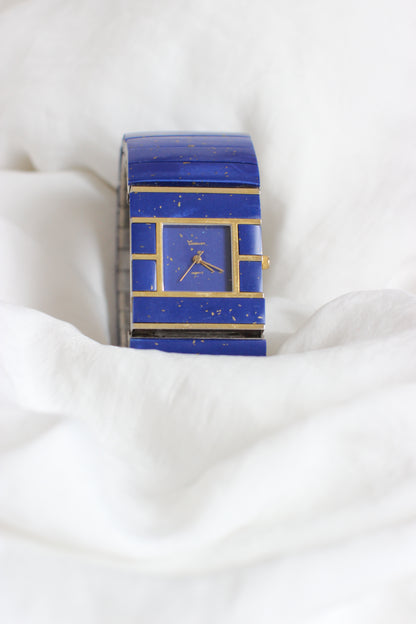 Carsar 1980s Massive Lapis Lazuli Quartz Cuff Watch