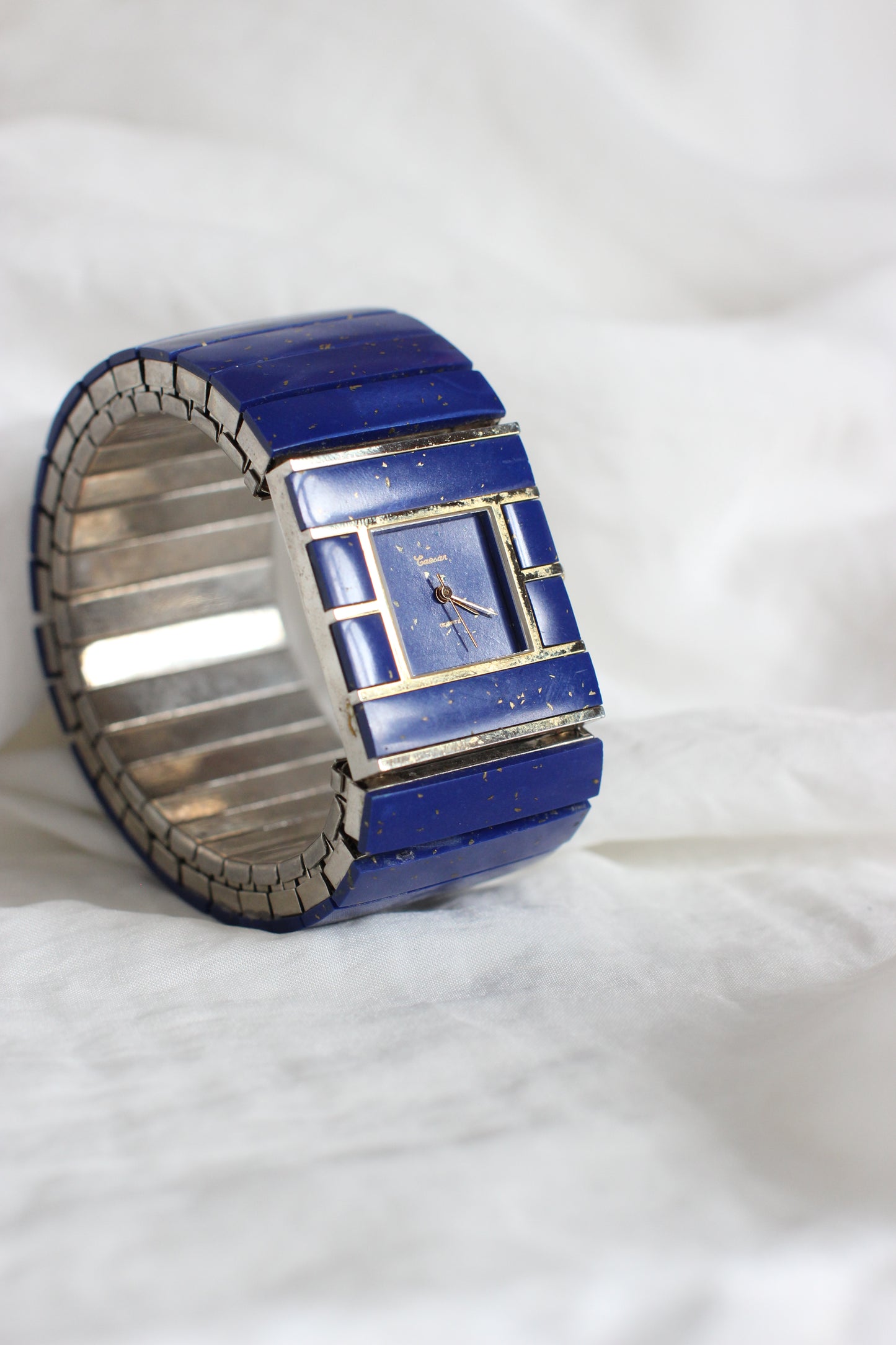 Carsar 1980s Massive Lapis Lazuli Quartz Cuff Watch