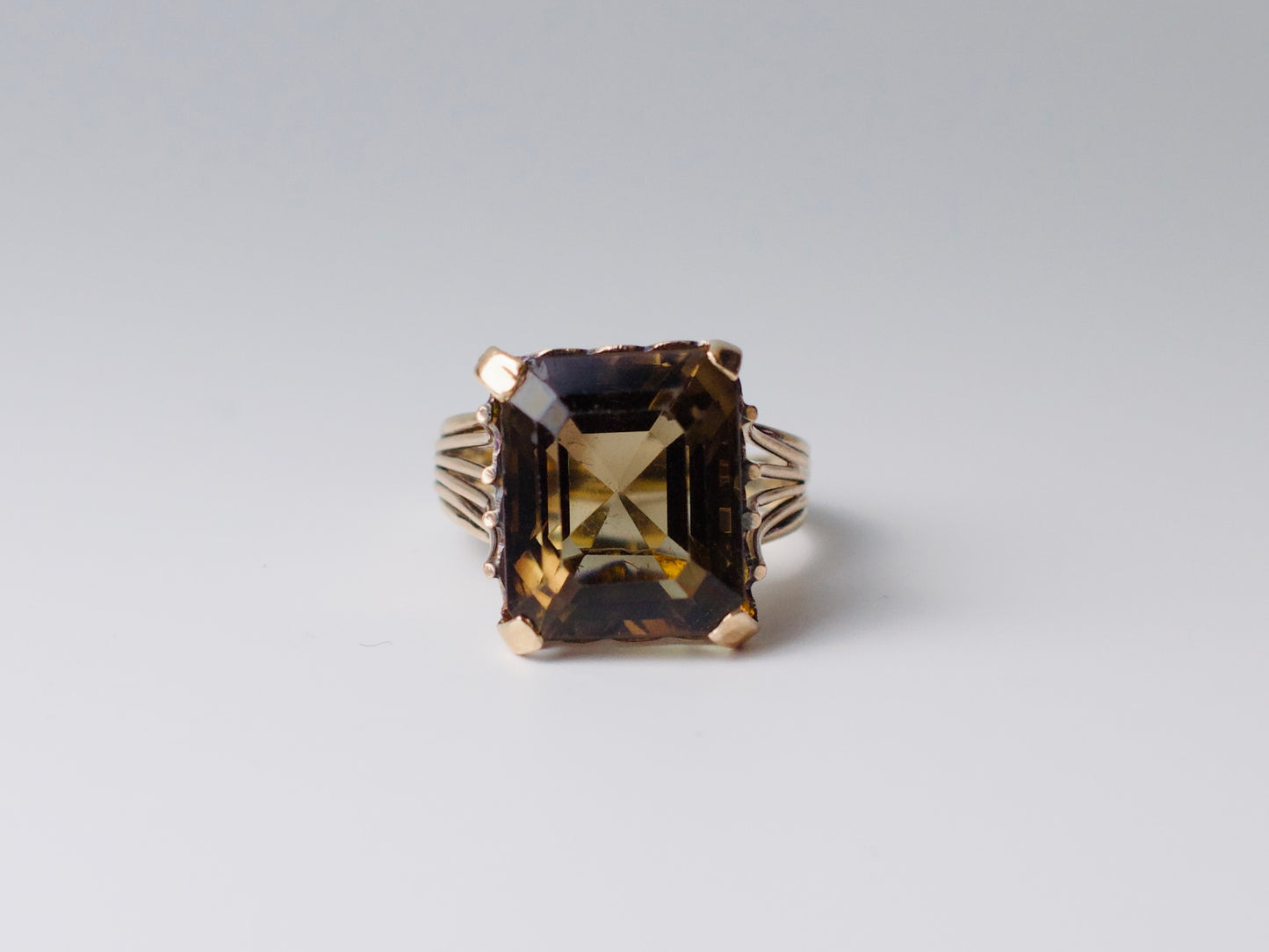 Unique & Magical Gold Art Deco Cocktail Ring with Massive Smoked Quartz