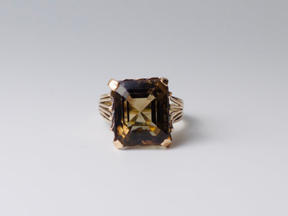 Unique & Magical Gold Art Deco Cocktail Ring with Massive Smoked Quartz