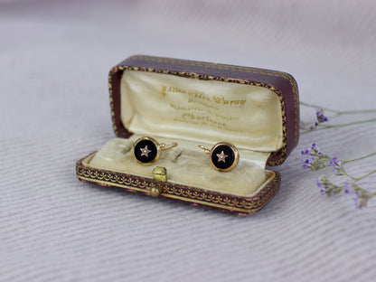 Boucles d'oreilles Dormeuses Napoléon III, Or & Onyx