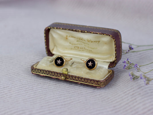 Elegant Napoléon III Dormeuses Earrings - Gold & Onyx