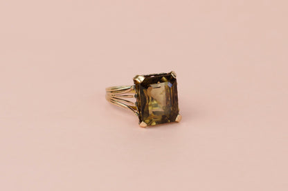 Unique & Magical Gold Art Deco Cocktail Ring with Massive Smoked Quartz