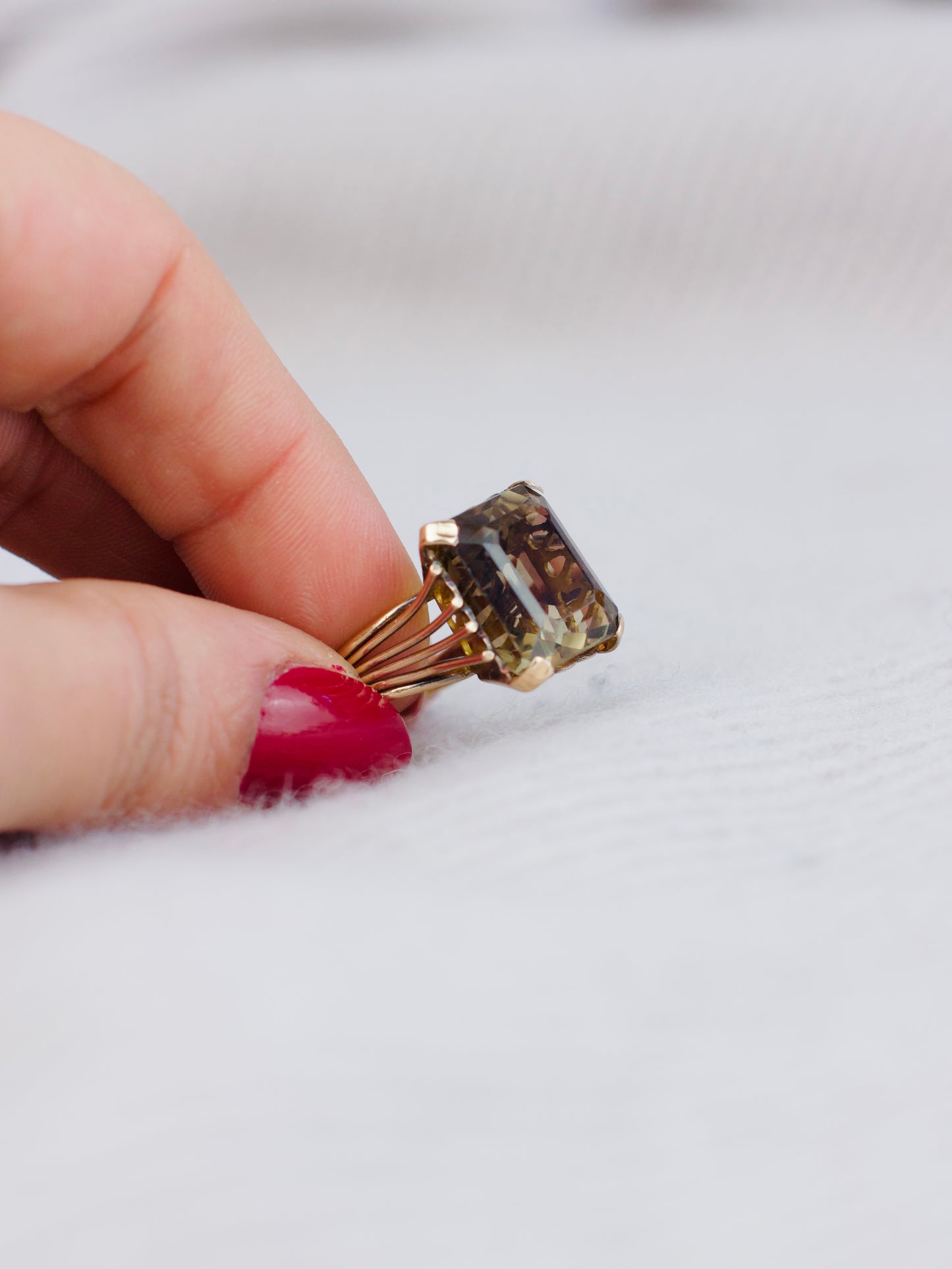 Unique & Magical Gold Art Deco Cocktail Ring with Massive Smoked Quartz