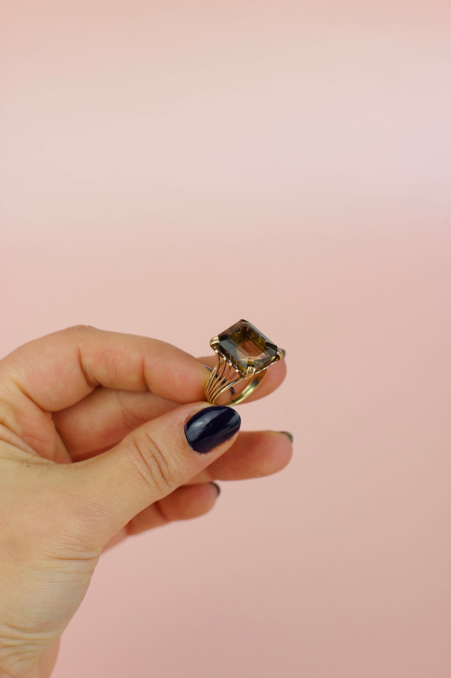 Unique & Magical Gold Art Deco Cocktail Ring with Massive Smoked Quartz