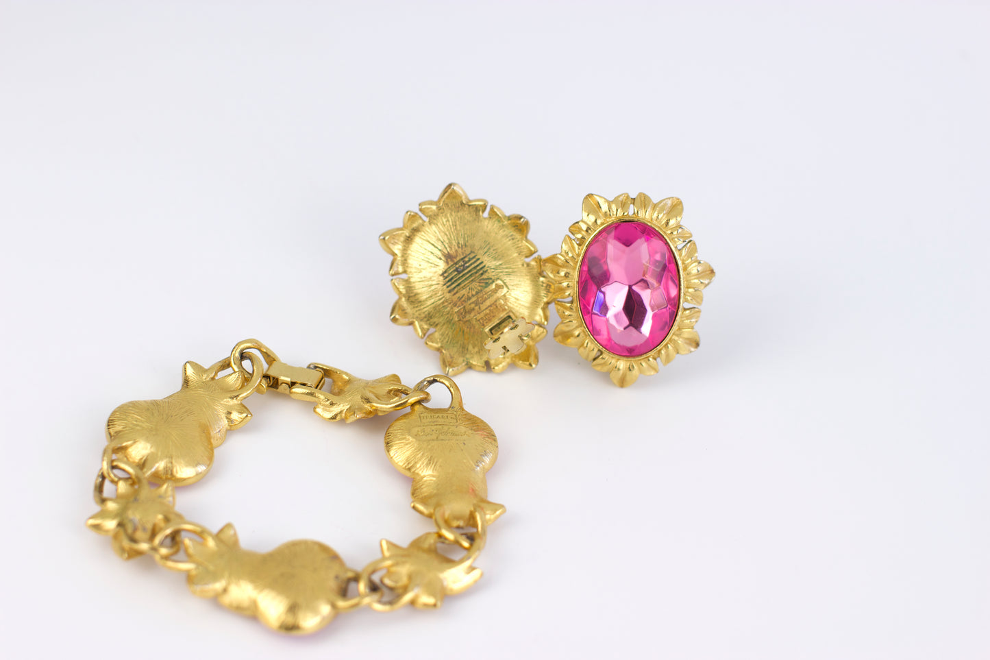 Rare : Trifari Kunio Matsumoto 1970’s Gold Tone Pink Crystal Set