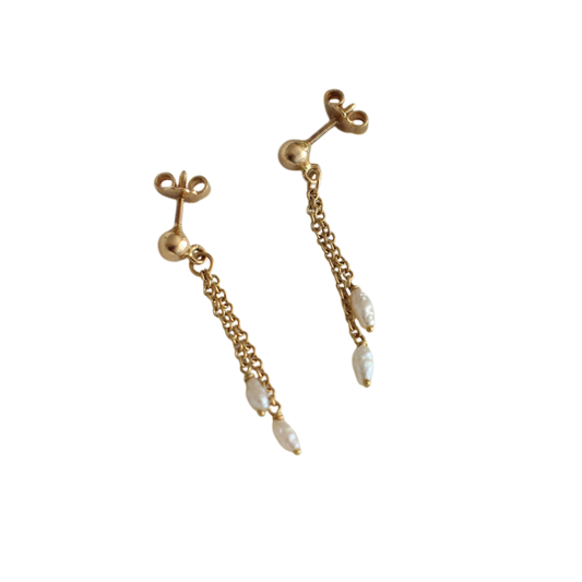 1980's 18k Yellow Gold and Pearls Earrings