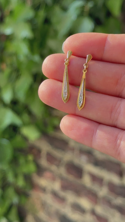 Boucles d'oreilles Art-Déco en or jaune et blanc 18 carats et diamants