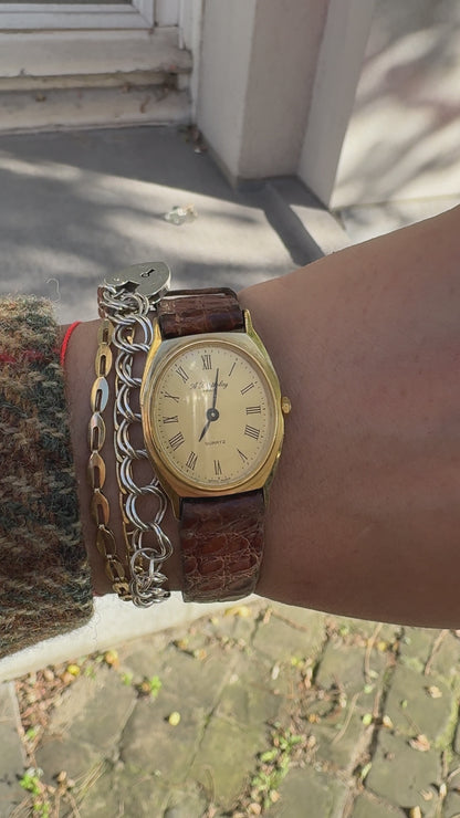 Montre vintage A. Berthelay Paris des années 1960 avec bracelet en cuir camel