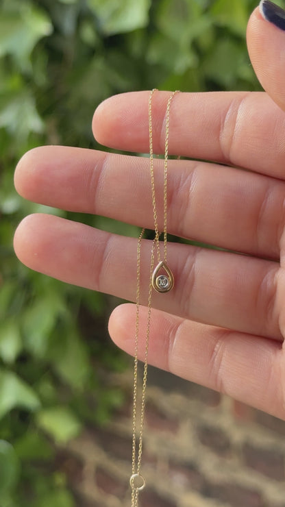 9k Yellow Gold & Diamond Teardrop Necklace